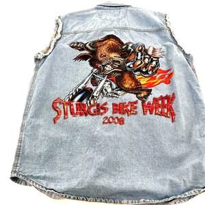 Men's Sturgis denim sleeveless button down graphic print 2008 Bike week M